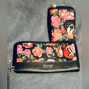 Juicy Couture Black Wallet Set with Floral Design